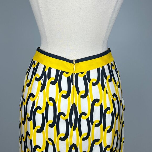Milly New York Womens Silk Chain Print Pencil Skirt Yellow Black White size 4 - Picture 5 of 10